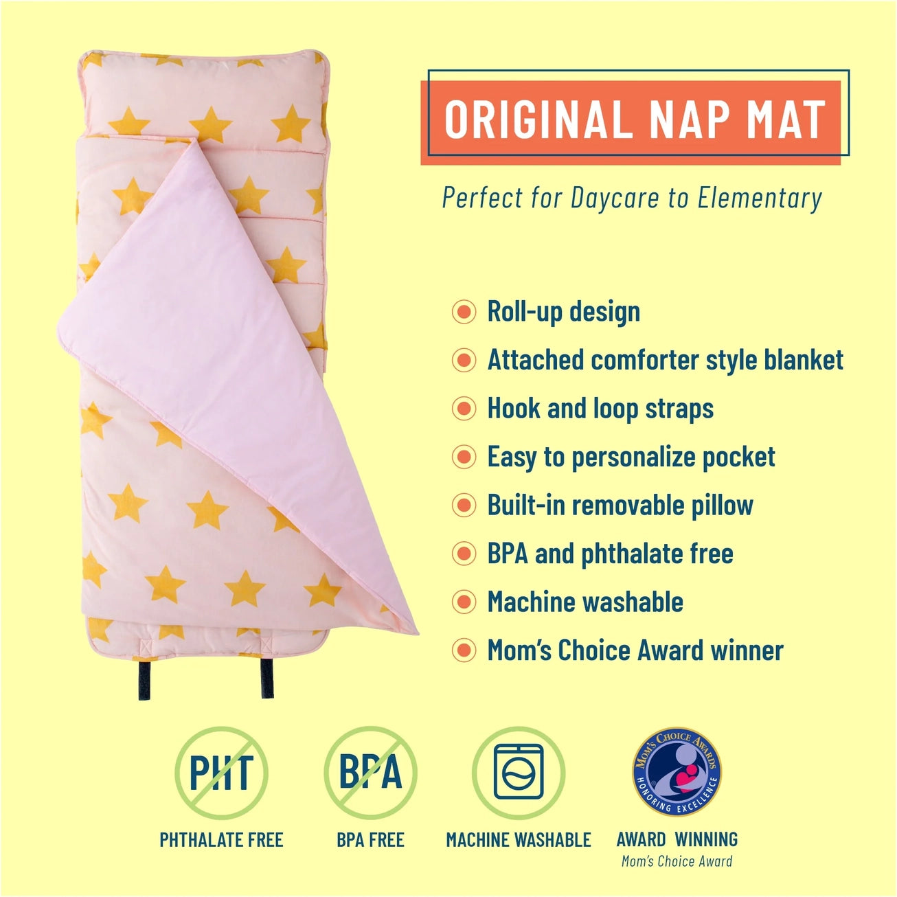 Pink and Gold Stars Original Nap Mat - Pink