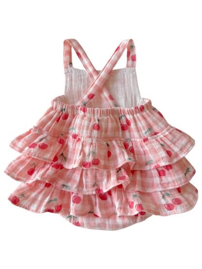 Gingham Cherries / Muslin Ruffle Sunsuit