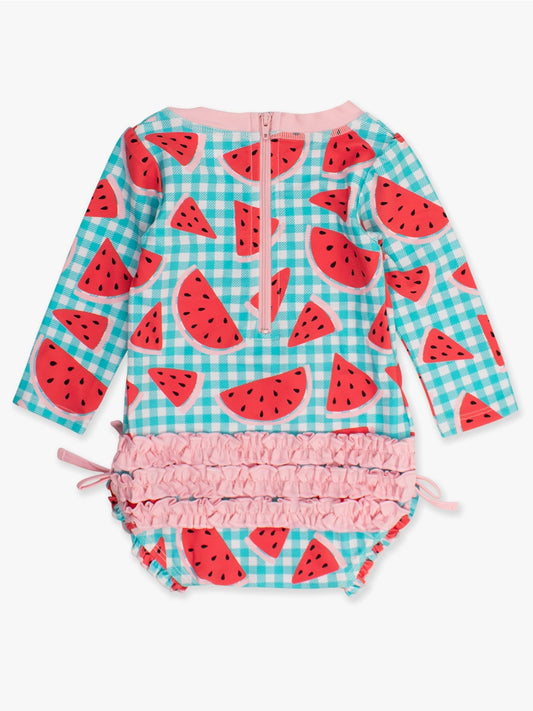 Baby Girls Watermelon Gingham Long Sleeve Rash Guard