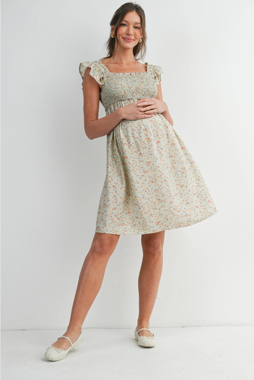 Floral Smocked Maternity Babydoll Dress