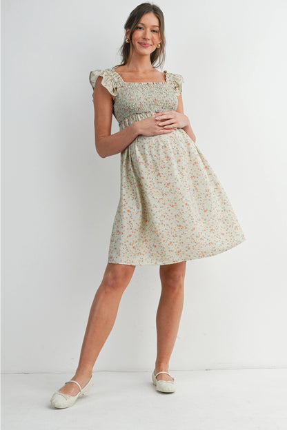 Floral Smocked Maternity Babydoll Dress