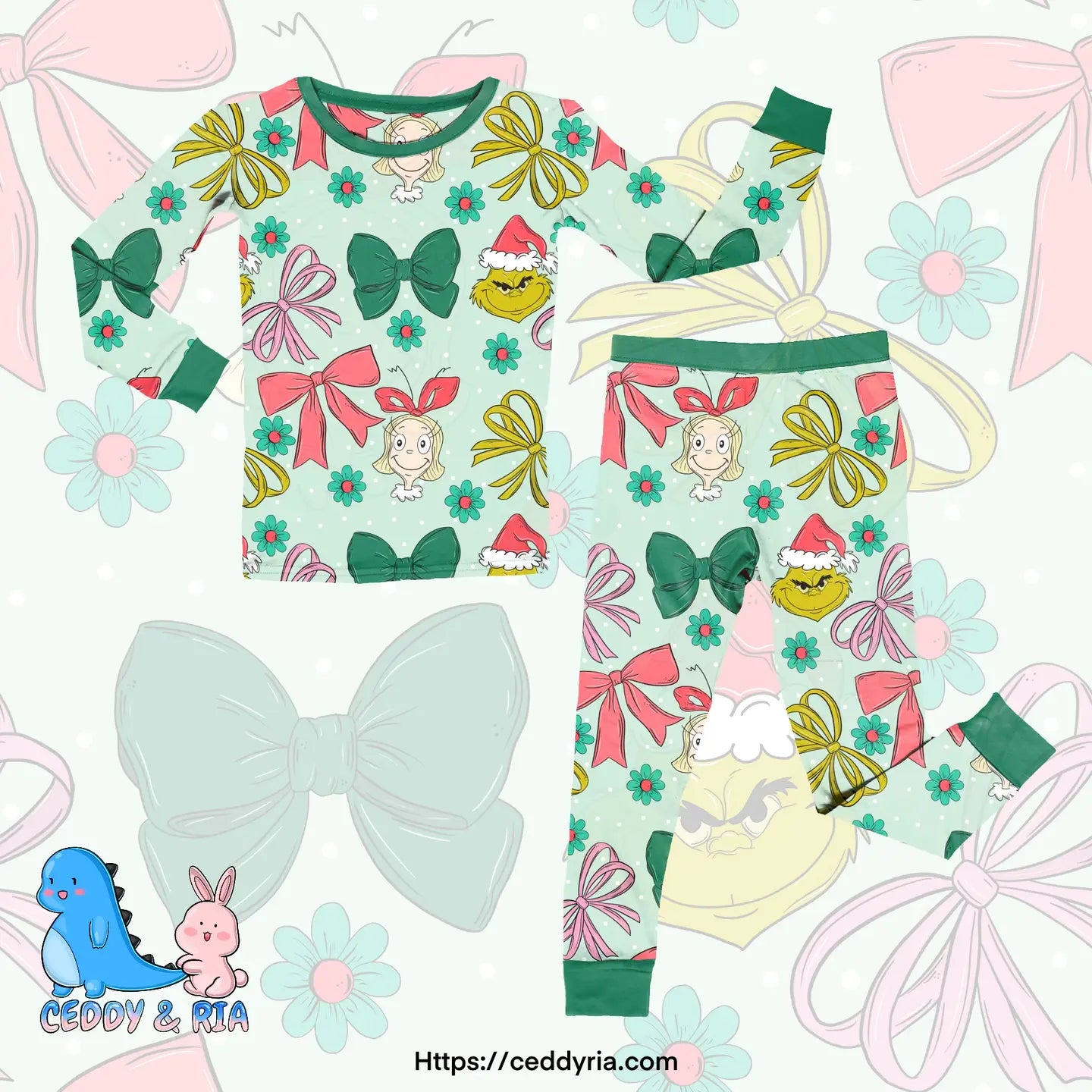 Christmas Mean One Bow Bamboo 2 Piece Set Pjs