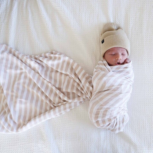 Bamboo Waffle Oversized Swaddle Blanket | Latte Stripes