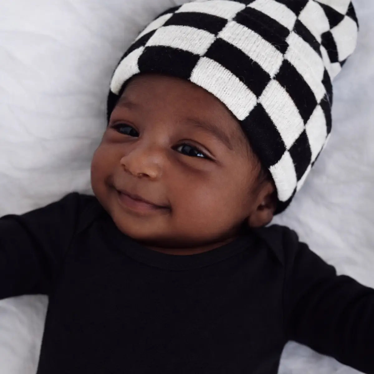 Baby's First Hat - Black/Sand Checkerboard