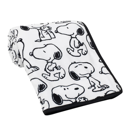 Classic Snoopy Minky and Faux Shearling Baby Blanket - White/Black