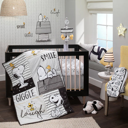 Classic Snoopy Minky and Faux Shearling Baby Blanket - White/Black