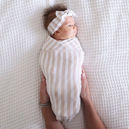 Bamboo Waffle Oversized Swaddle Blanket | Latte Stripes