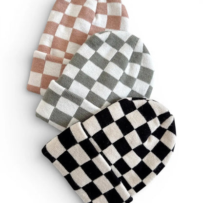 Baby's First Hat - Black/Sand Checkerboard