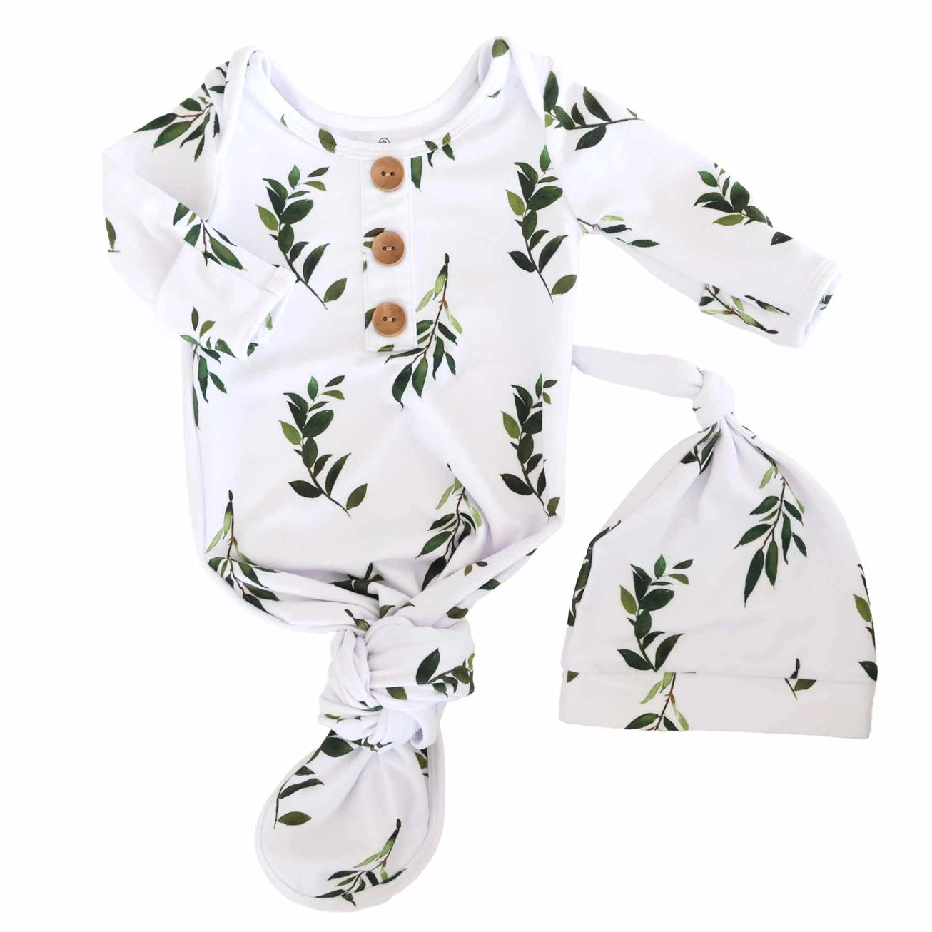 Newborn Baby Knot Gown & Hat Set | Olive Leaf
