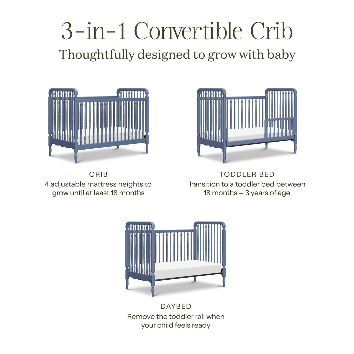 Namesake Liberty 3-in-1 Convertible Spindle Crib with Toddler Bed Conversion Kit