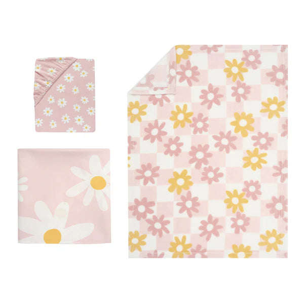 Lambs & Ivy Daisy Dreams 3-Piece Pink/White Baby Nursery Crib Bedding Set