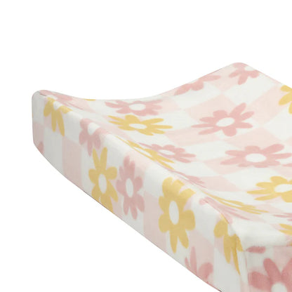 Daisy Dreams Pink/White Checkered Soft Luxury Changing Pad Cover