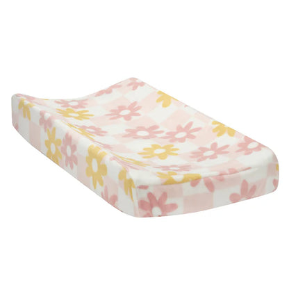 Daisy Dreams Pink/White Checkered Soft Luxury Changing Pad Cover
