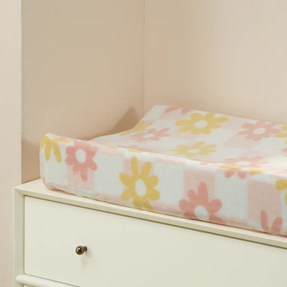 Daisy Dreams Pink/White Checkered Soft Luxury Changing Pad Cover