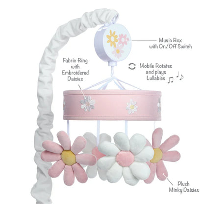 Daisy Dreams Pink/White Musical Baby Crib Mobile Soother Toy
