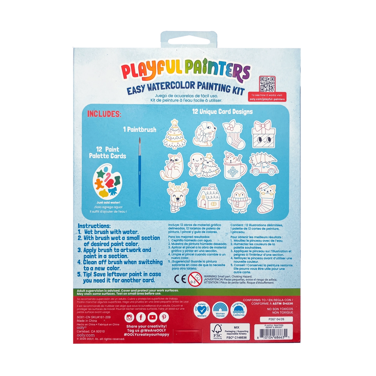 Playful Painters Easy Watercolor Painting Kit - Merry & Bright