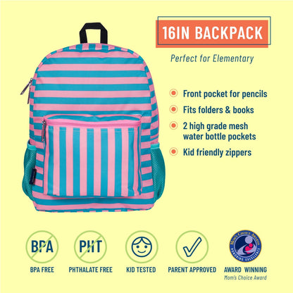 Pink Stripes Backpack - 16 Inch