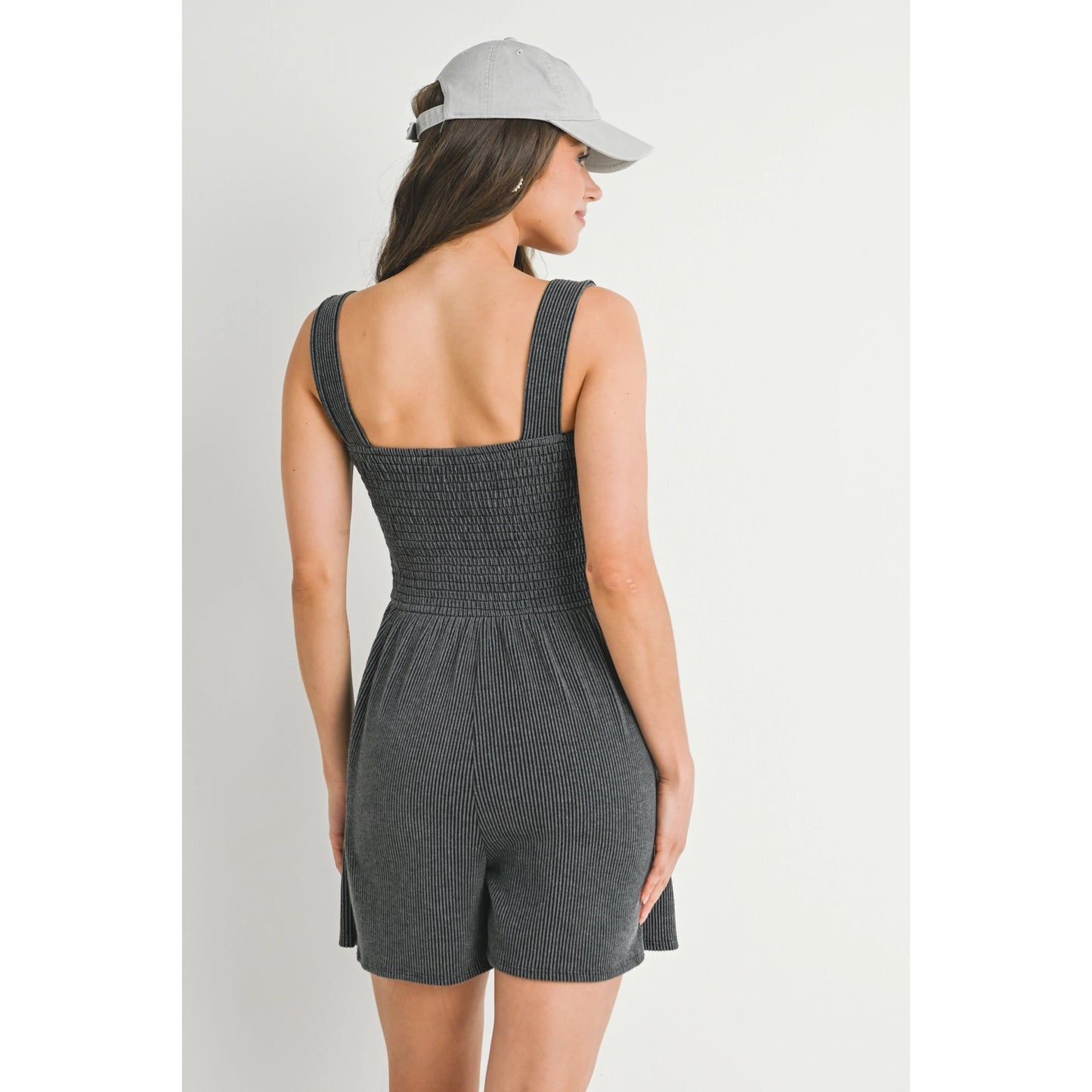 Ribbed Smocked Bodice Maternity Romper