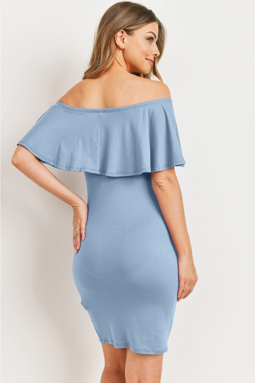 Off the Shoulder Ruffled Maternity Mini Dress