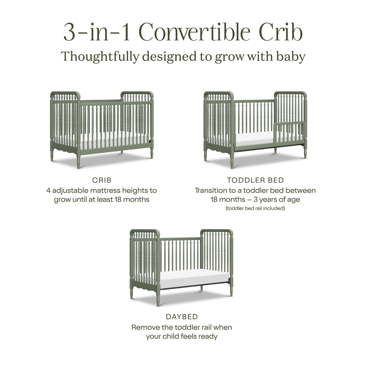 Namesake Liberty 3-in-1 Convertible Spindle Crib with Toddler Bed Conversion Kit