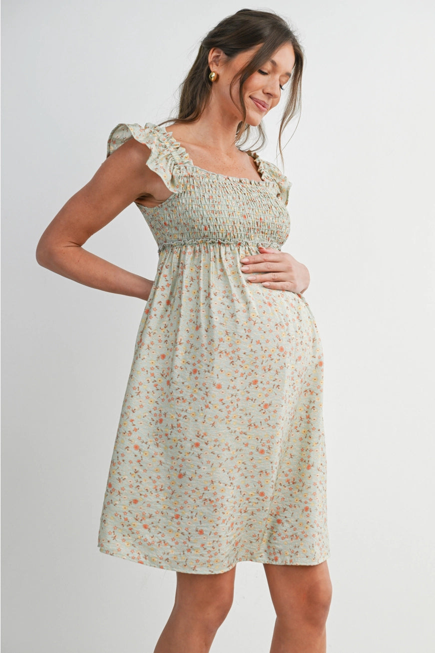 Floral Smocked Maternity Babydoll Dress