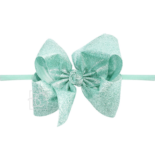 1/4" Pantyhose Headband W/Glitter Metallic Bow