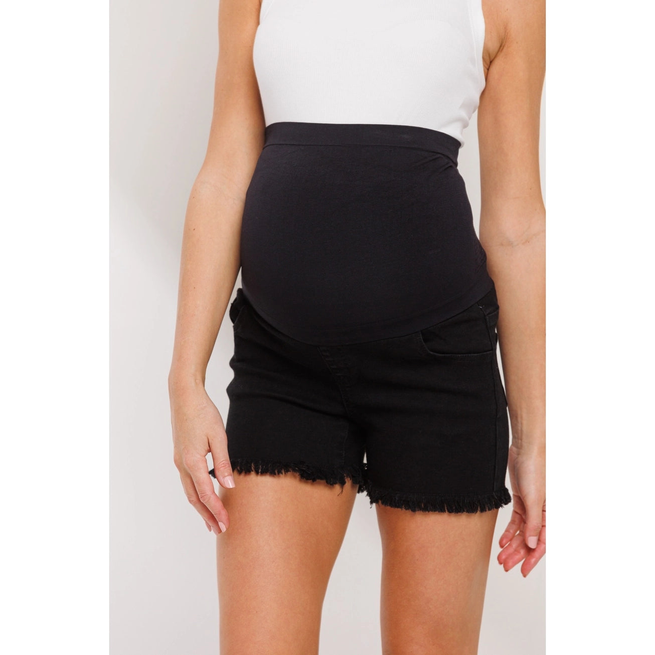 Frayed Denim Maternity Full Panel Shorts