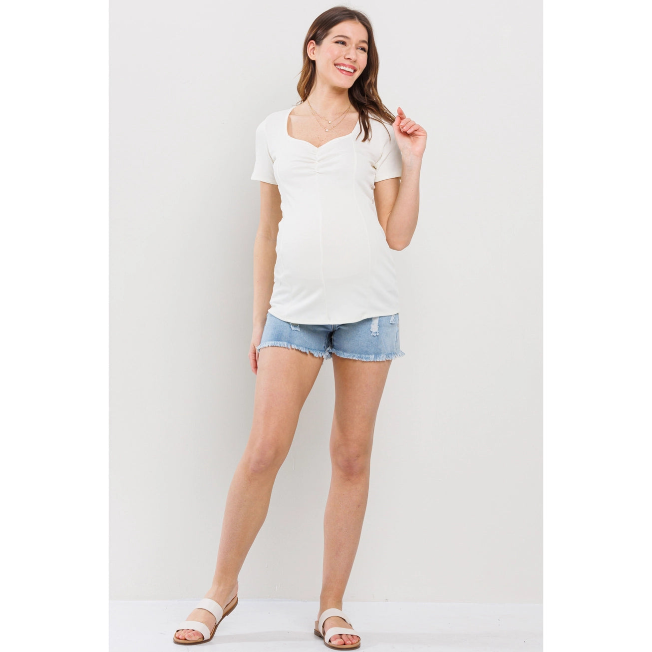 Sweetheart Ribbed Maternity Short Sleeve Top