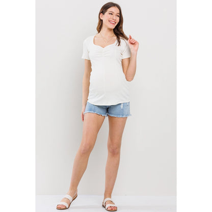 Sweetheart Ribbed Maternity Short Sleeve Top