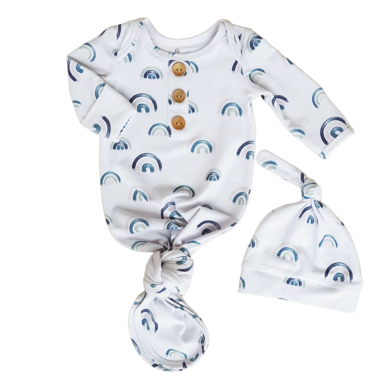 Newborn Baby Knot Gown & Hat Set | Brooks' Blue Rainbows