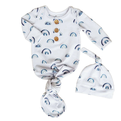 Newborn Baby Knot Gown & Hat Set | Brooks' Blue Rainbows