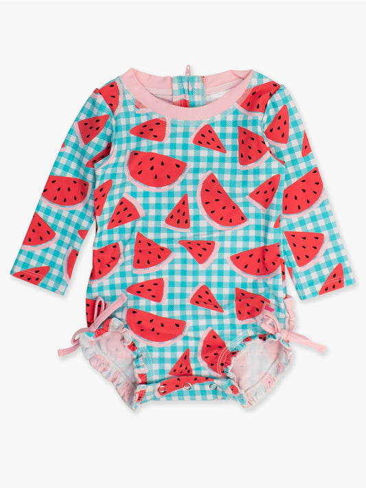 Baby Girls Watermelon Gingham Long Sleeve Rash Guard