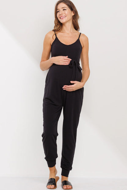 Sleeveless Belted Maternity Jumpsuit