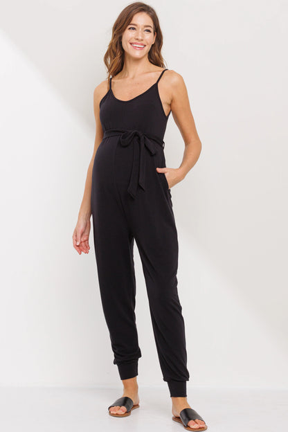 Sleeveless Belted Maternity Jumpsuit