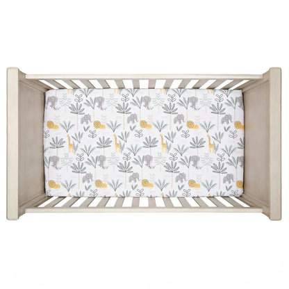 Jungle Adventure 100% Cotton Baby/Toddler Fitted Crib Sheet - White