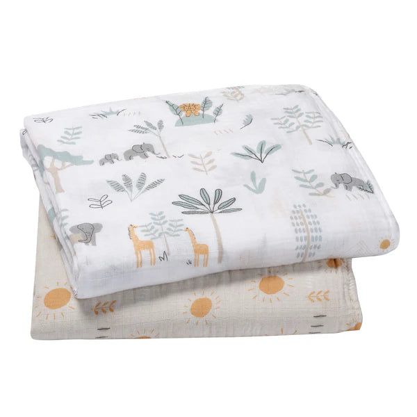 Jungle Adventure 2-Pack Cotton Muslin Newborn Baby Swaddle Blankets