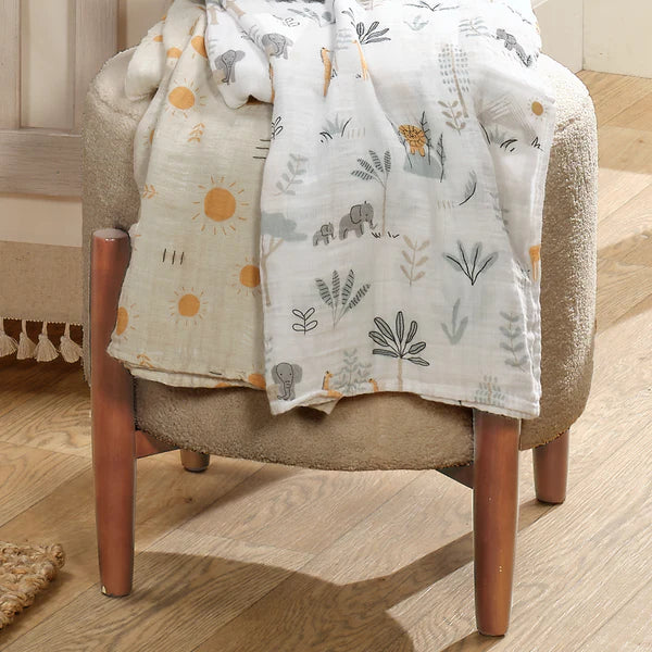 Jungle Adventure 2-Pack Cotton Muslin Newborn Baby Swaddle Blankets