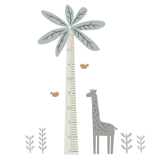 Jungle Adventure Tree with Giraffe Wall Decal Kids Growth Chart
