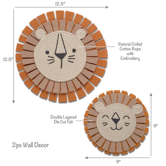 Jungle Adventure 2-Piece Yarn/Felt Lion Wall Decor - 9 & 12.5 Inch