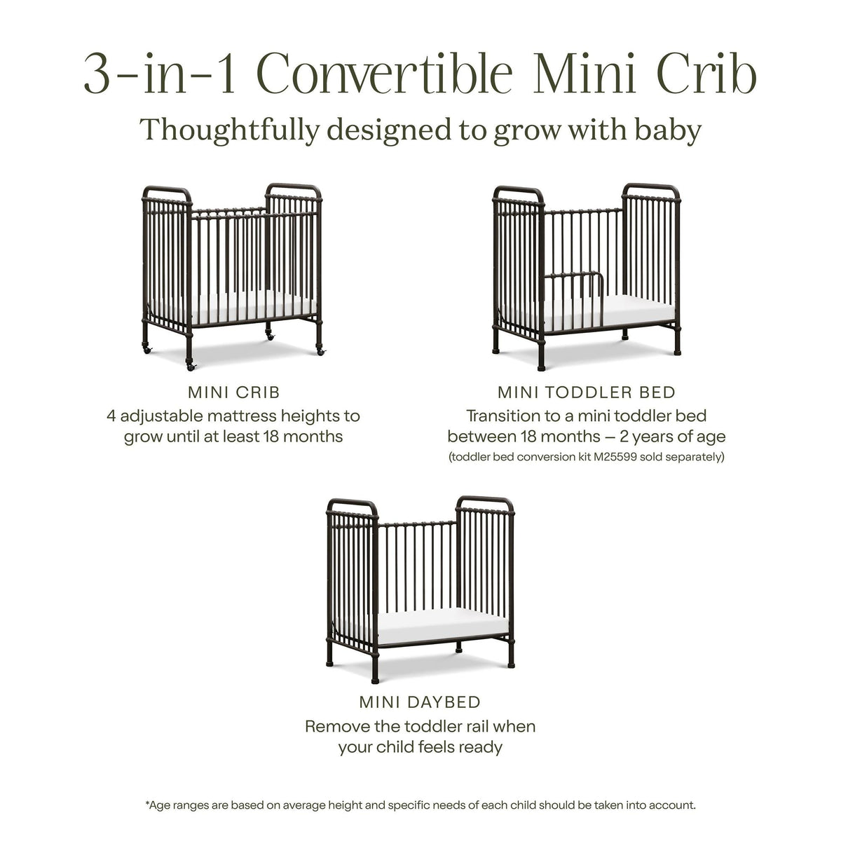 Namesake Abigail 3-in-1 Convertible Mini Crib