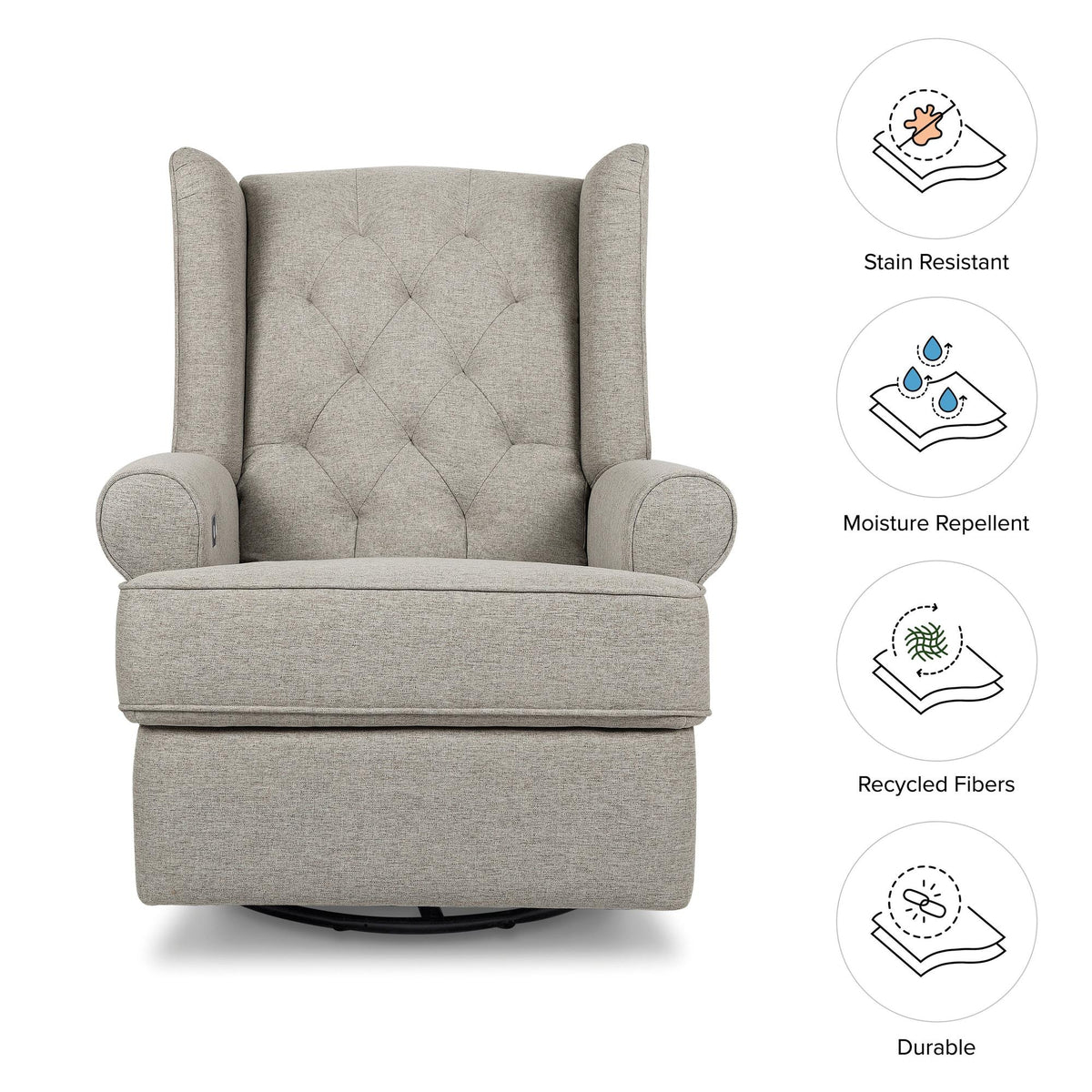 Namesake Harbour Electronic Recliner and Swivel Glider in Eco-Performance Fabric with USB port | Water Repellent & Stain Resistant