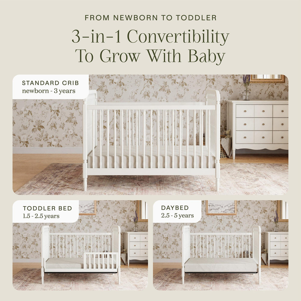 Namesake Liberty 3-in-1 Convertible Spindle Crib with Toddler Bed Conversion Kit