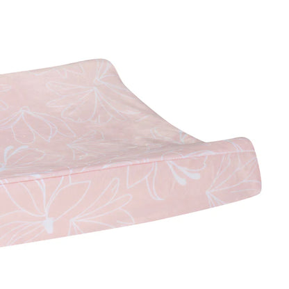 Petals Soft Pink/White Floral Outline Baby Changing Pad Cover