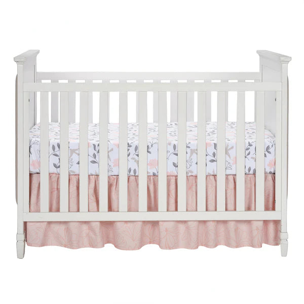 Petals Gray/Pink Sateen Cotton Floral 3-Piece Baby Crib Bedding Set