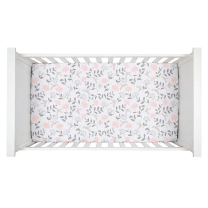 Petals White/Pink/Gray Floral 100% Cotton Fitted Crib/Toddler Sheet
