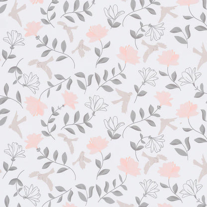 Petals White/Pink/Gray Floral 100% Cotton Fitted Crib/Toddler Sheet