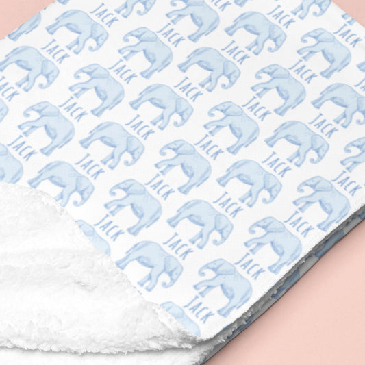 Sugar + Maple Sherpa-Lined Personalized Blanket | Elephants