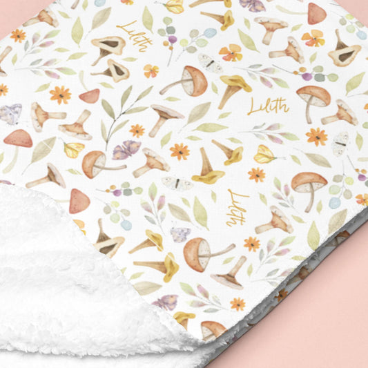 Sugar + Maple Sherpa-Lined Personalized Blanket | Whimsical Mushroom