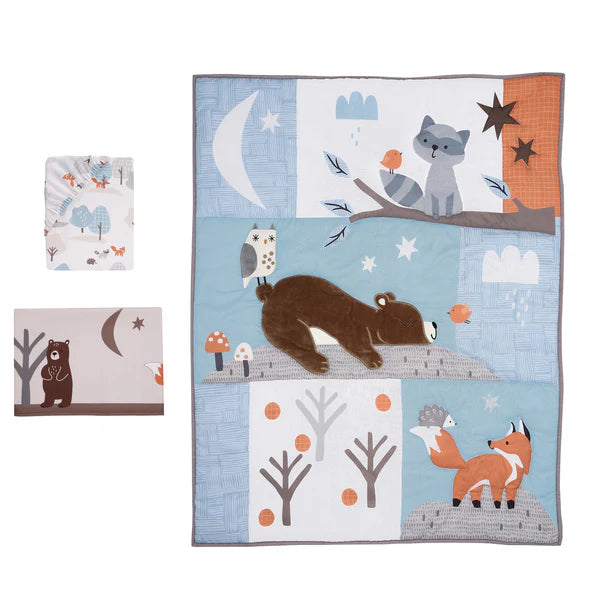 Sleepytime Bear Woodland 3-Pc Baby Nursery Crib Bedding Set