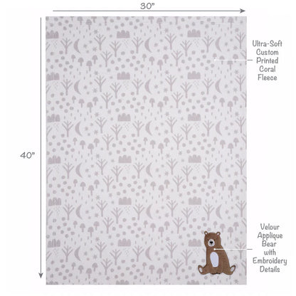Sleepytime Bear White/Brown Soft Fleece Baby Blanket